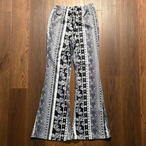 SHEIN Black and White Floral Striped Flare Pants